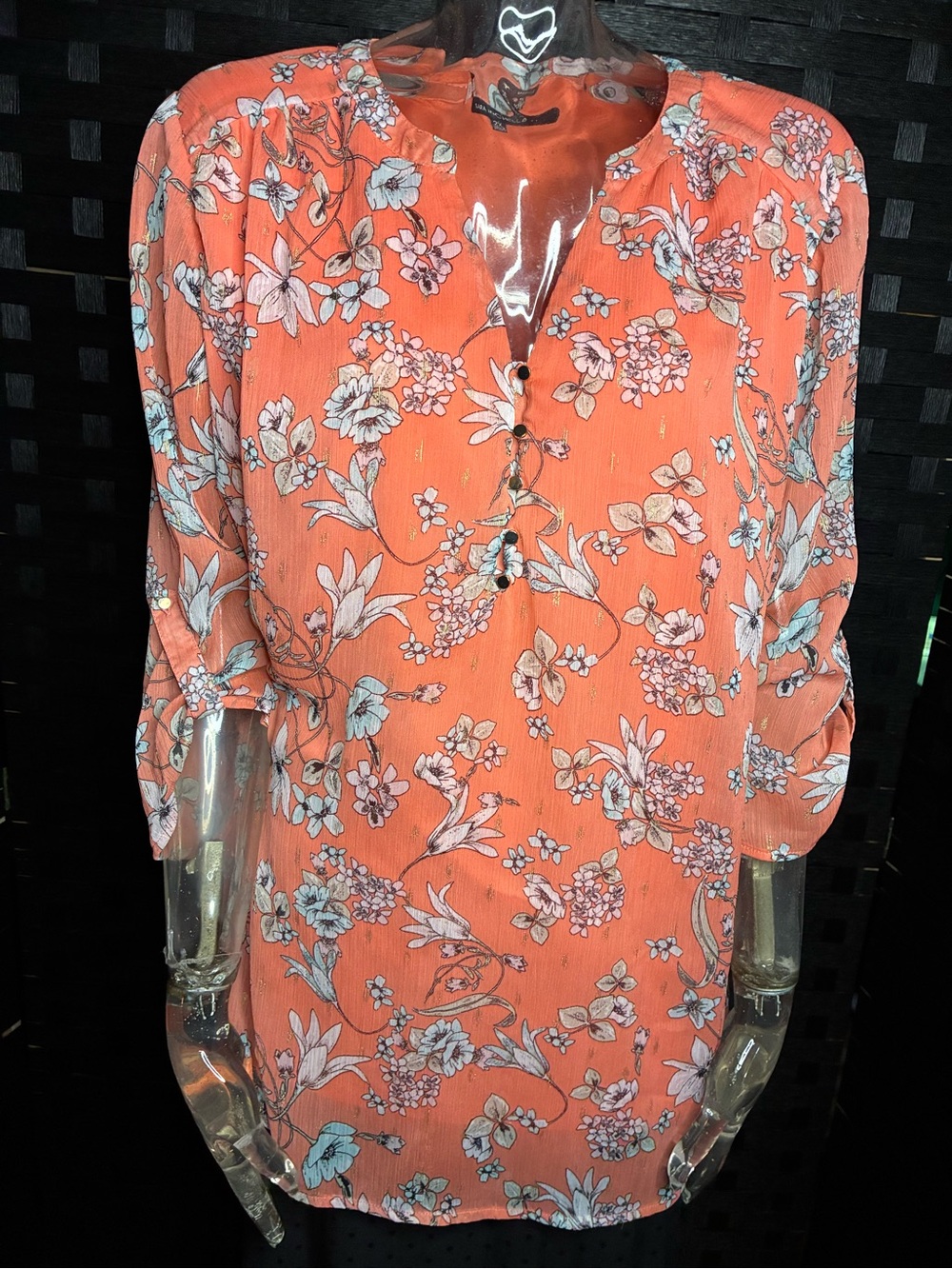Sara Michelle Coral Floral Button-Front Blouse